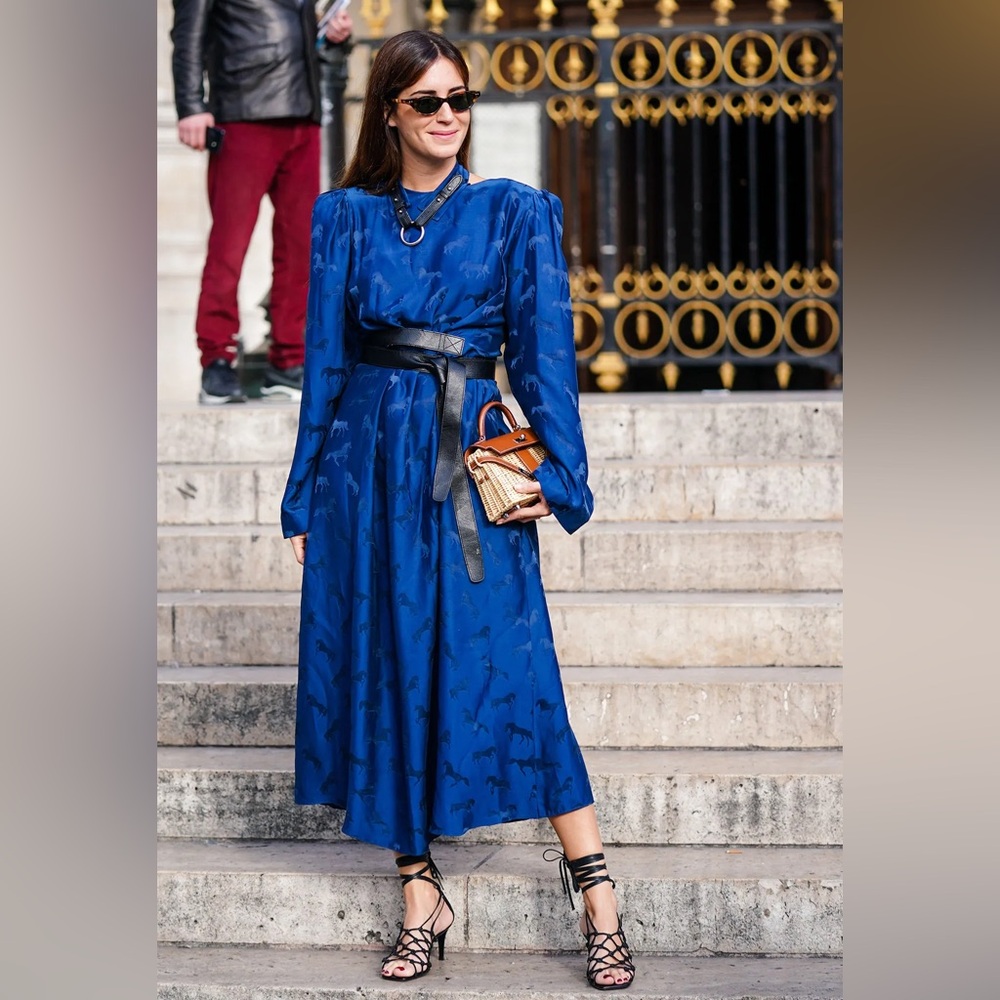 STELLA MCCARTNEY F/W 2019 Horse Jacquard Silk Midi Dress on Blue